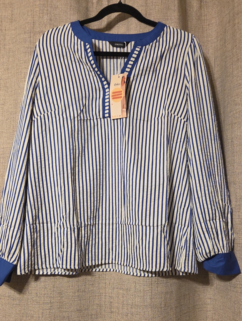White and Blue Striped Button-Down Blouse NWT